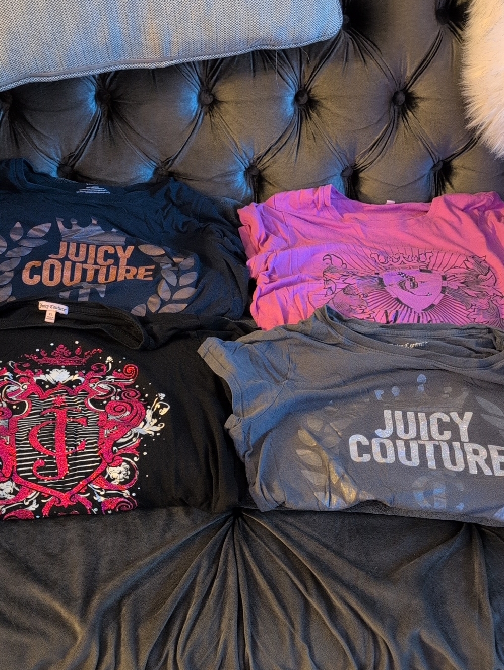 Juicy Couture 4-Pack Short Sleeve Graphic Tees in Black, Pink & Gray